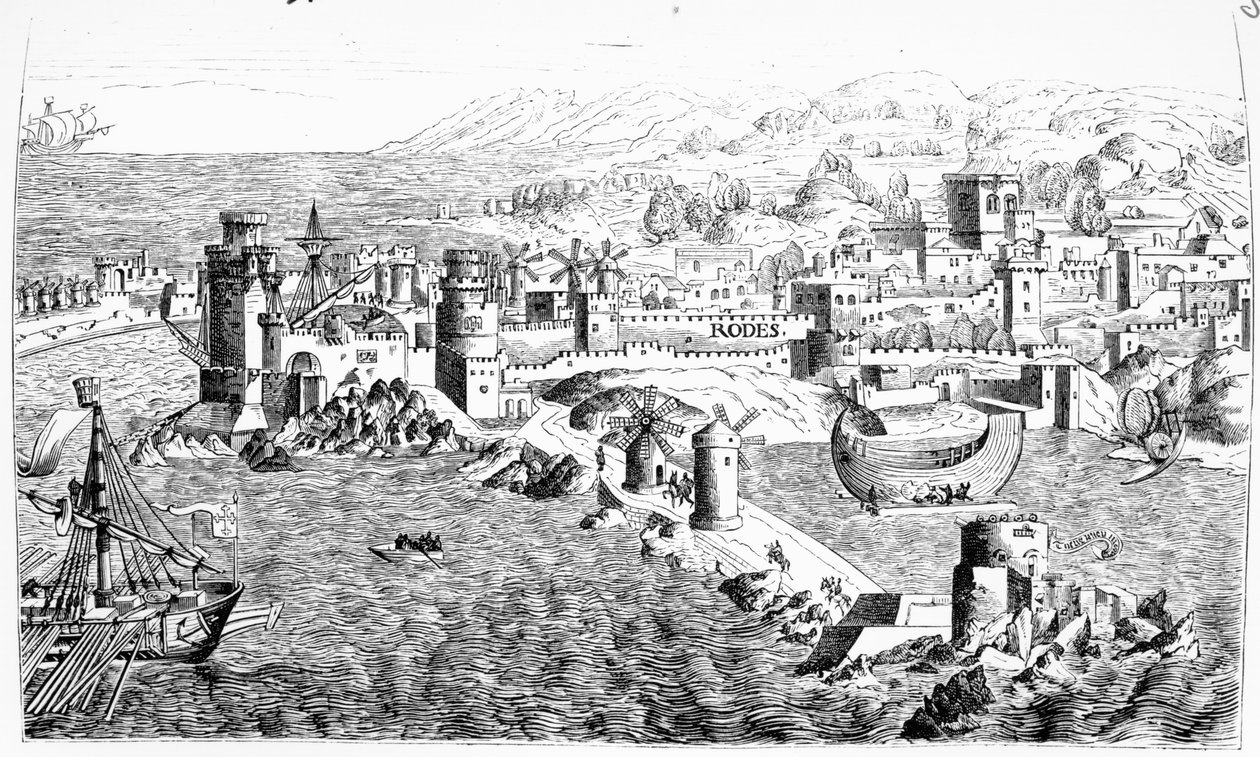रोड्स के द्वीप का नक्शा, पॉल लैक्रोइक्स, 1886 द्वारा &39;द चेवेलरी एंड द क्रूसेड्स&39; में पुन: प्रस्तुत किया गया द्वारा एरहार्ड रेउविच
