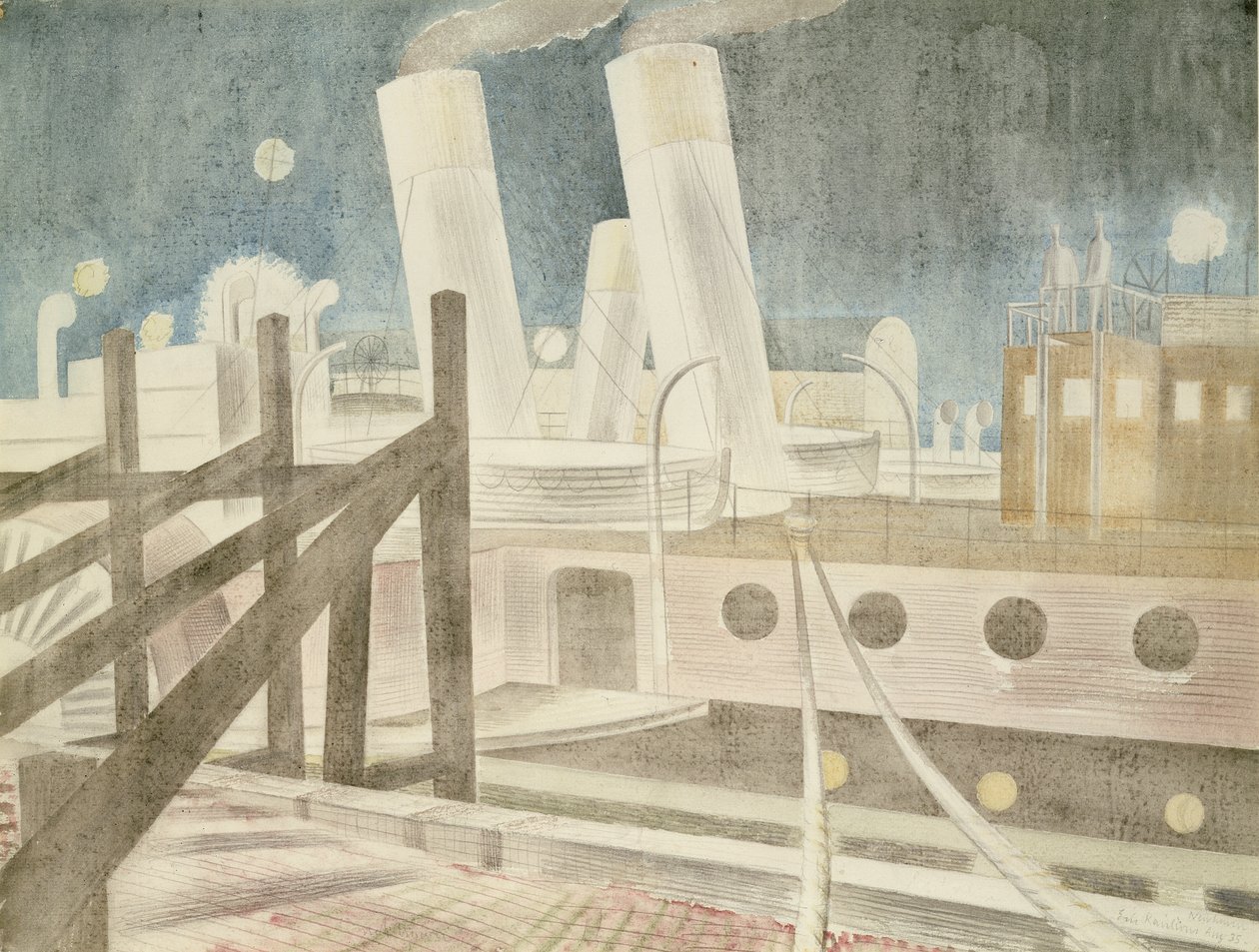 रात को ब्राइटन क्वीन, 1935 (कागज पर पेंसिल und wc) द्वारा एरिक Ravilious