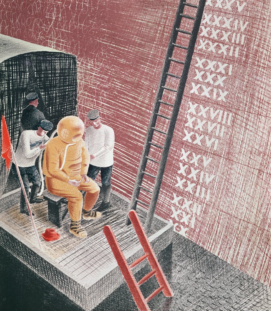गोताखोर वंश के लिए तैयार किया जा रहा है द्वारा एरिक Ravilious