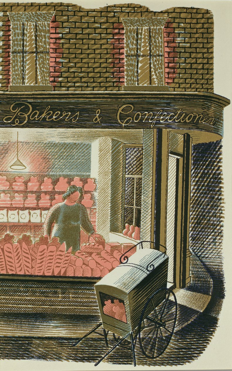 जेएम रिचर्ड्स द्वारा &39;हाई स्ट्रीट&39;, &39;कंट्री लाइफ&39;, 1938 (24 के सेट) (रंग लिथोग्राफ) द्वारा प्रकाशित, करेन प्रेस द्वारा मुद्रित बेकर्स एंड कन्फेक्शनर्स, द्वारा एरिक Ravilious