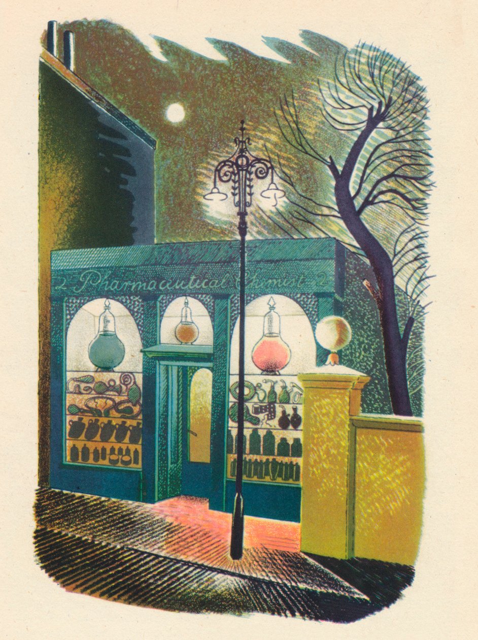 रात, 1938, 1946 में केमिस्ट शॉप द्वारा एरिक Ravilious
