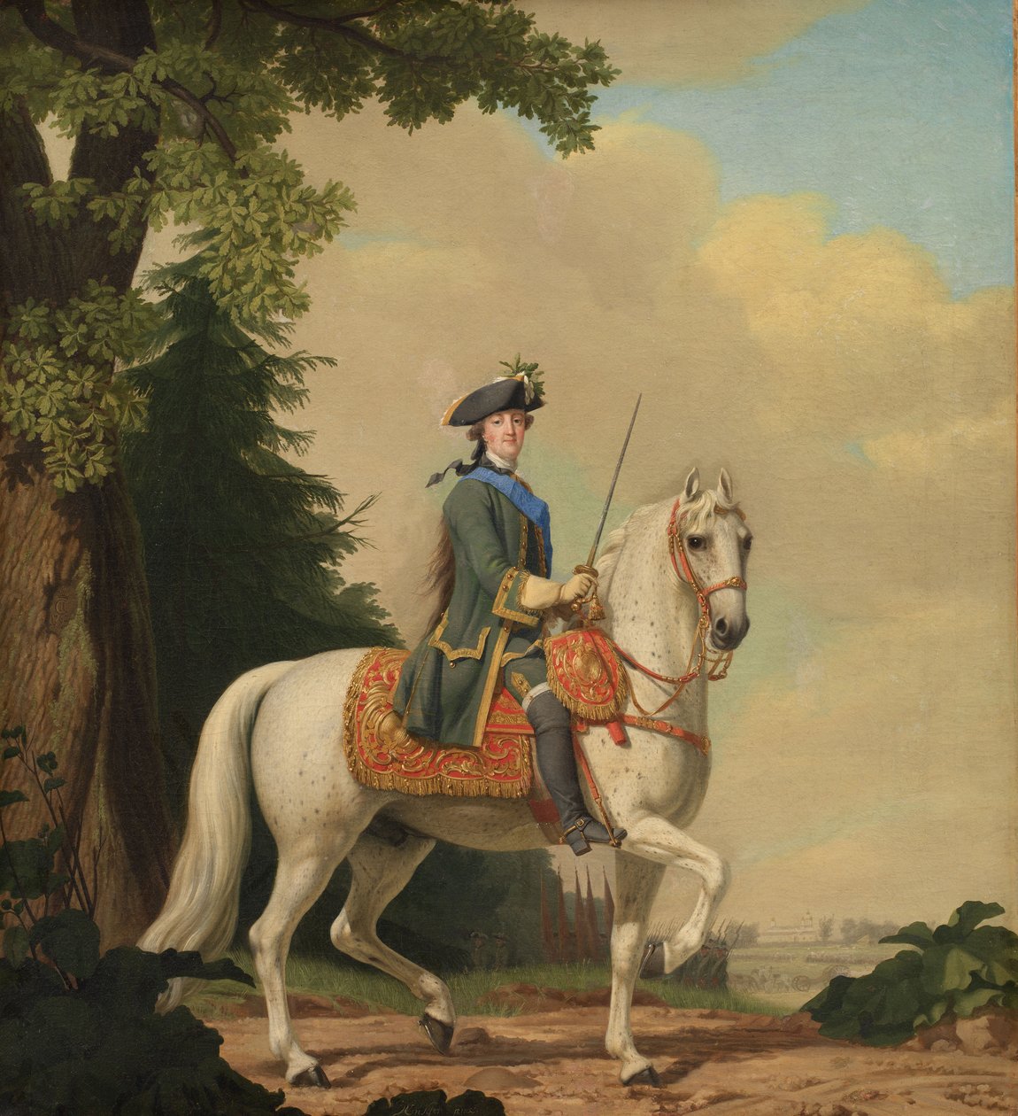 कैथरीन II का इक्वेस्ट्रियन पोर्ट्रेट 1729-1796 उसके हॉर्स ब्रिलियंट, 1782 पर गार्ड्स यूनिफ़ॉर्म में। द्वारा एरिकसेन