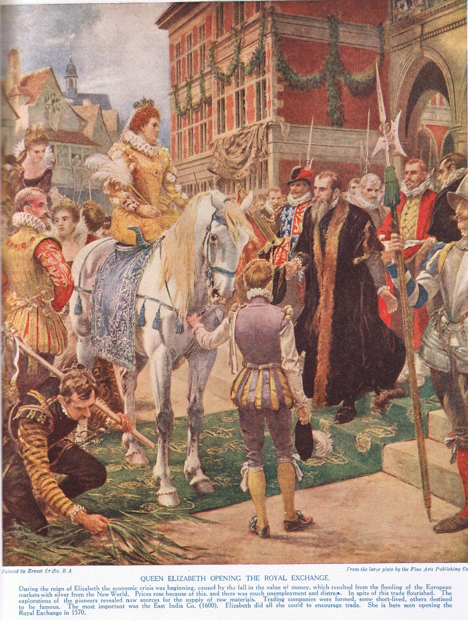 क्वीन एलिजाबेथ I ने 1570 में रॉयल एक्सचेंज खोला, हचिंसन की कहानी &39;ब्रिटिश नेशन की कहानी&39; द्वारा अर्नेस्ट क्रॉफ्ट्स