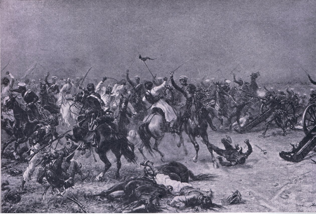 मुदकी में किंग्स ओन लाइट ड्रगों का प्रभार, 1915 में ब्रिटिश बैटल ऑन लैंड एंड सी से चित्रण द्वारा अर्नेस्ट क्रॉफ्ट्स