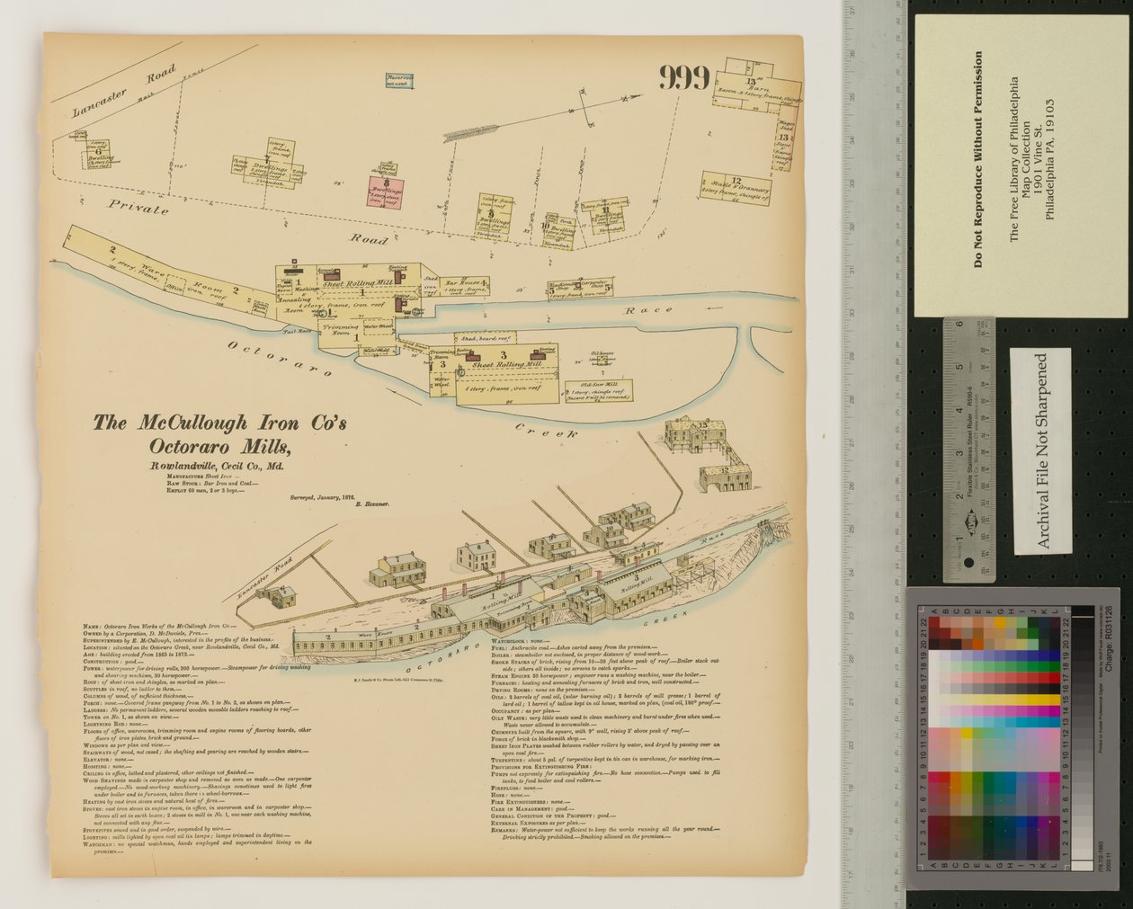 ओक्टरारो मिल्स, रॉलैंडविले, मैरीलैंड, हेक्सामेयर जनरल सर्वे, 1876 द्वारा अर्नेस्ट हेक्सामर
