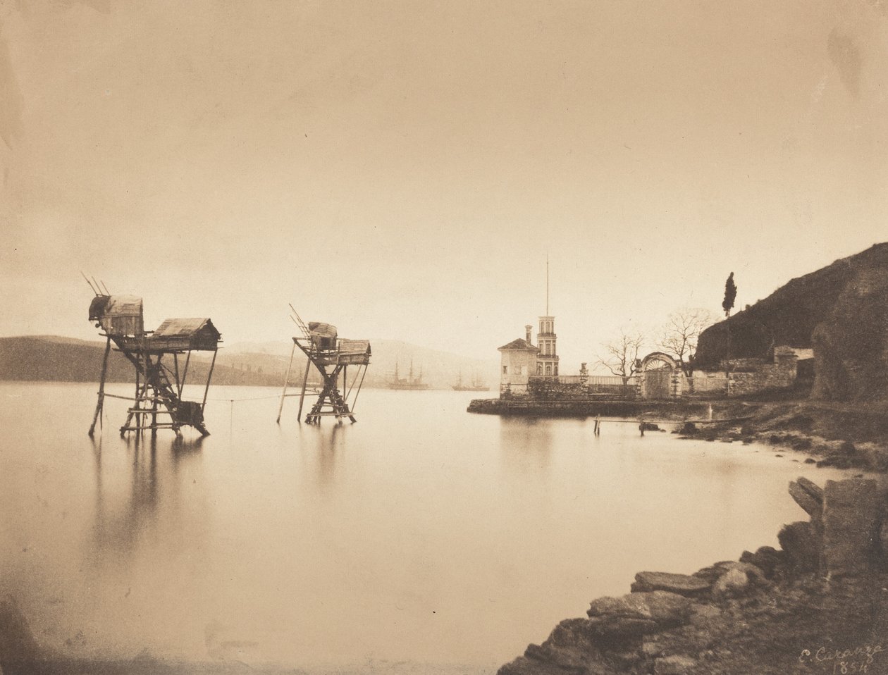 किरेच-बोर्नौ बोस्फोर में Pecheries, Kiretch-Bournou में यूरोप मत्स्य पालन..., 1854। द्वारा अर्नेस्ट डी कारंजा