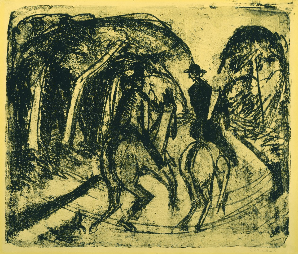 राइटर इम ग्रुएनवल्ड, 1914 (पीले कागज पर लिथो) द्वारा अर्नस्ट लुडविग किरचनर
