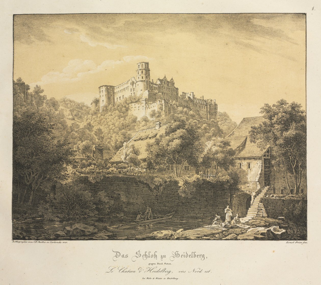 हीडलबर्ग कैसल के छह दृश्य: पूर्व की ओर, 1820। द्वारा अर्नस्ट फ्राइज़
