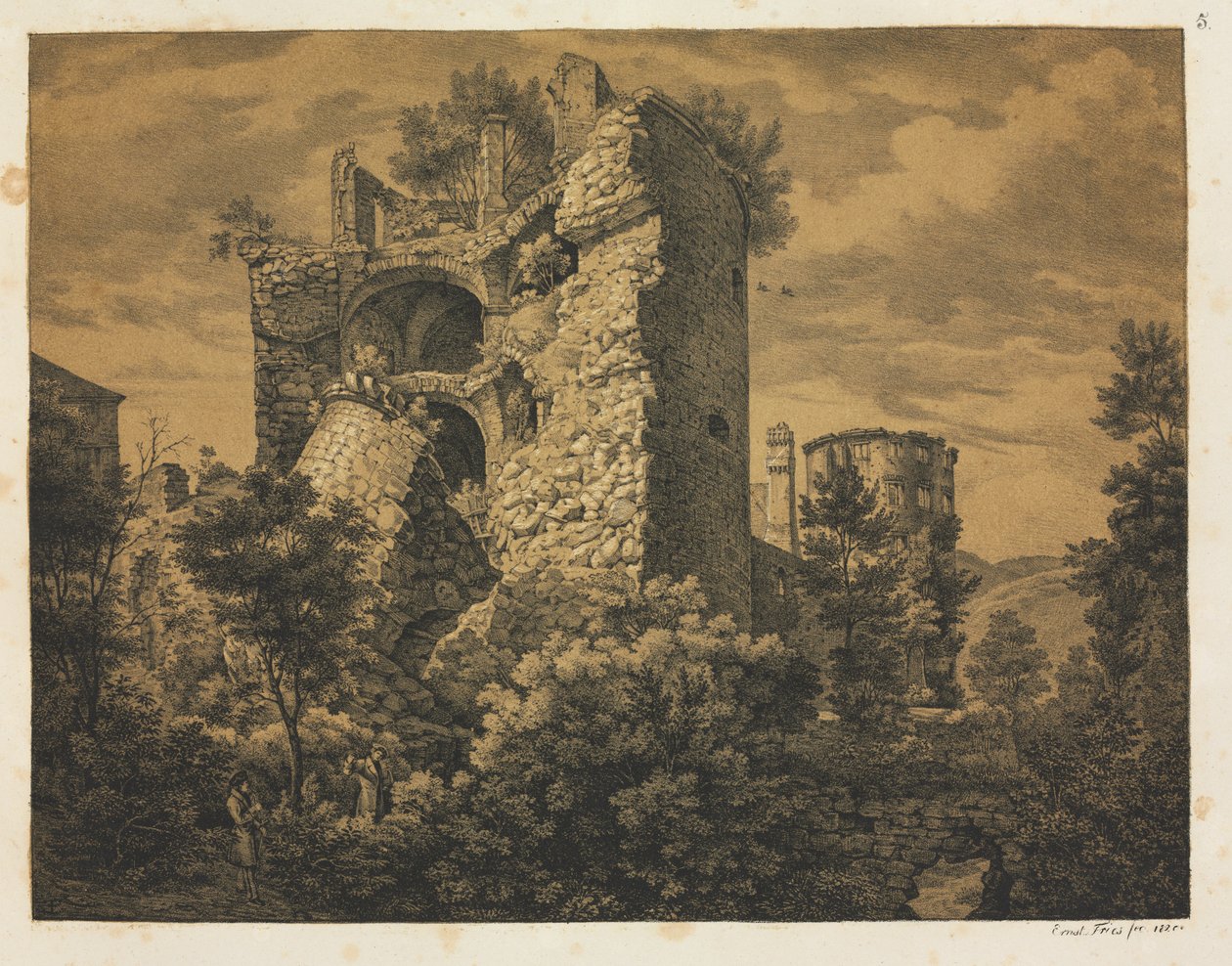 हीडलबर्ग कैसल के छह दृश्य: टॉवर, 1820। द्वारा अर्नस्ट फ्राइज़