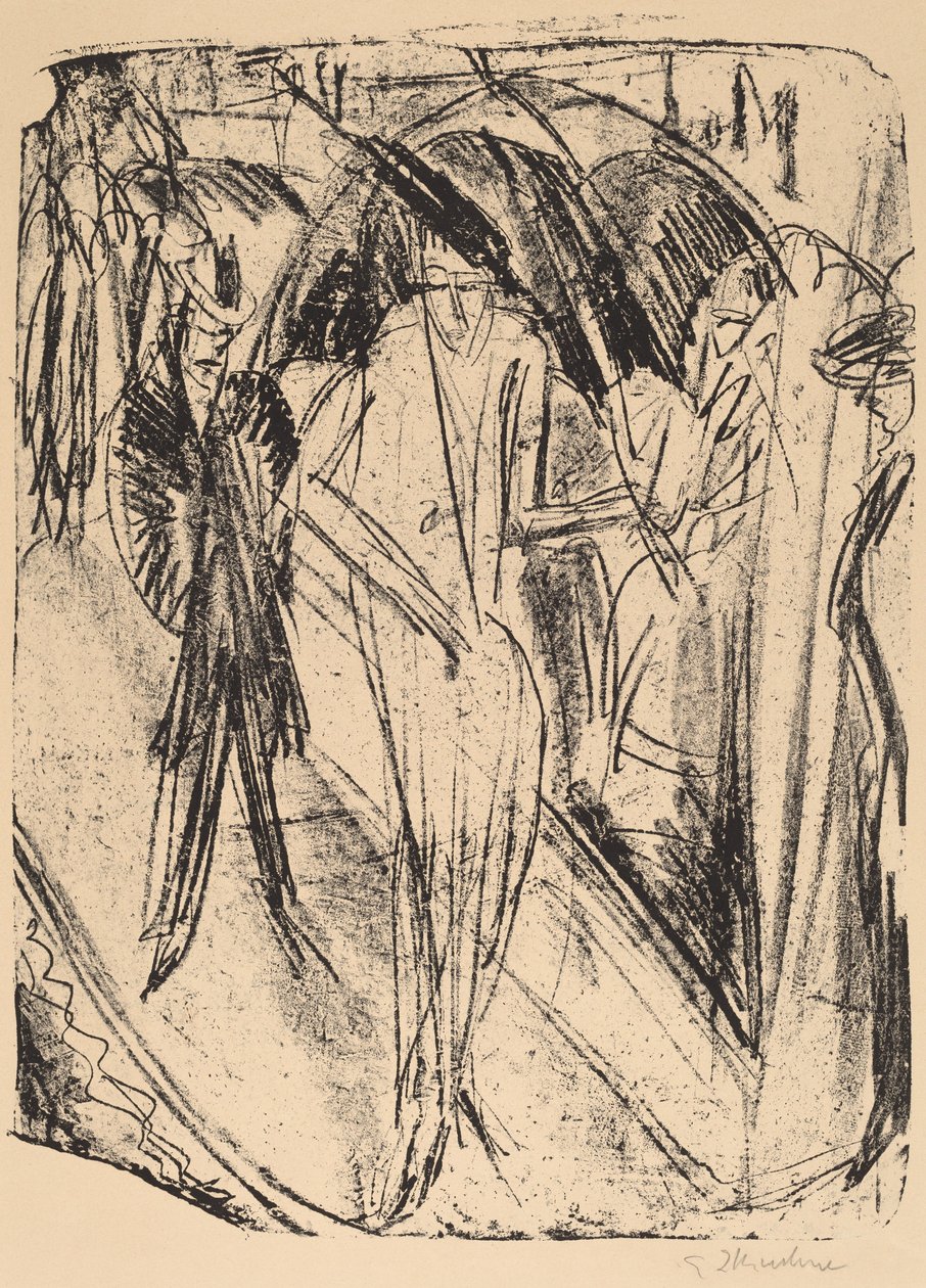 लेडी इन द रेन, 1914। द्वारा अर्नस्ट लुडविग किरचनर