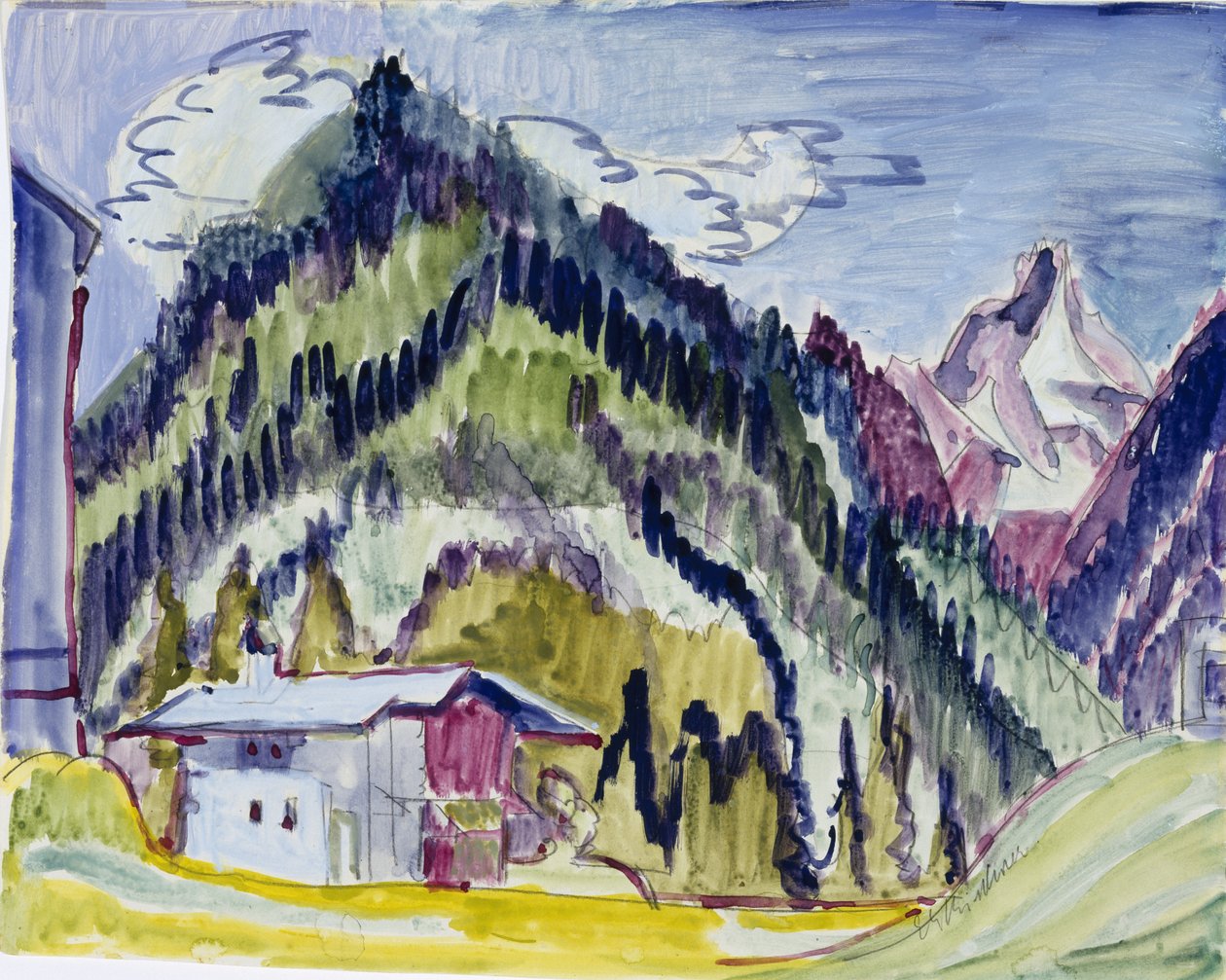 जंगल होम, 1924-25 (कागज पर wc और ग्रेफाइट) द्वारा अर्नस्ट लुडविग किरचनर