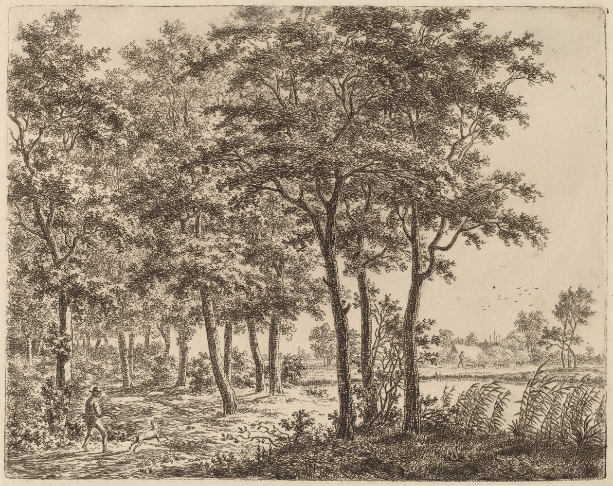 जलाऊ लकड़ी ले जाने वाले किसान के साथ लैंडस्केप, c. 1800. द्वारा अर्न्स्ट विलेम जान बगेलरी