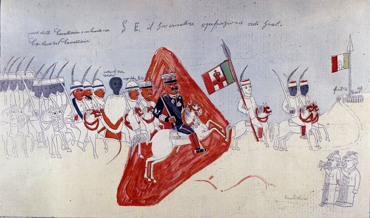 Abyssinian ड्राइंग जनरल Baratieri का प्रतिनिधित्व Adigrat की ओर चल रहा है द्वारा इथियोपिया का स्कूल