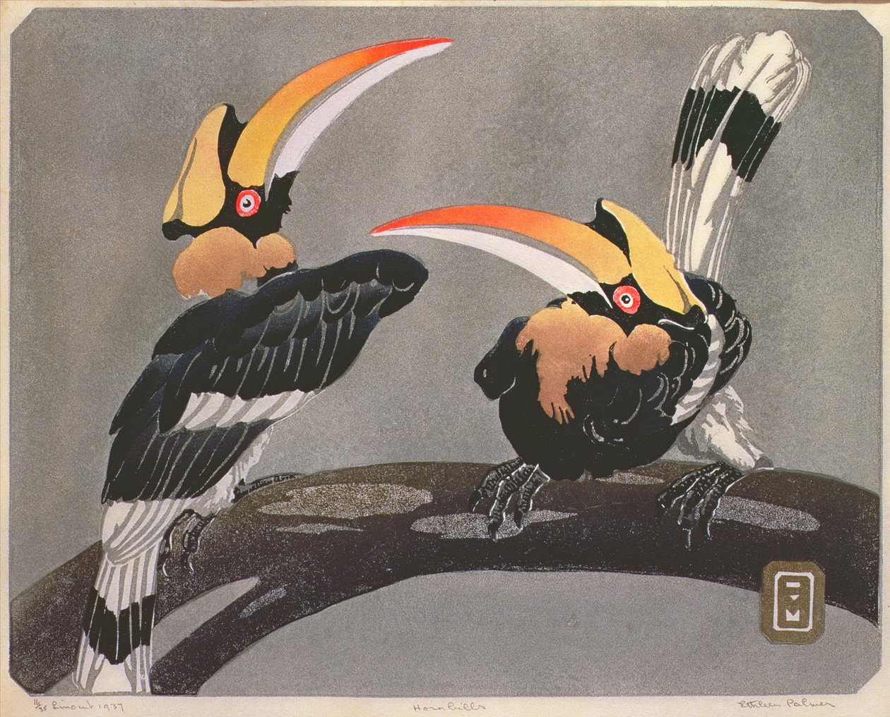 हॉर्नबिल्स, 1937 (लिनोकुट) द्वारा एथलीन पामर