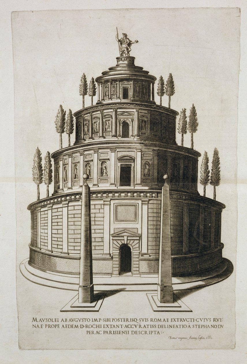 ऑगस्टस का मकबरा और उसका परिवार रोम में, एंटोनी लाफ्रीरी (1512-7) द्वारा लिखित उत्थान द्वारा एटिने डुपेरासी