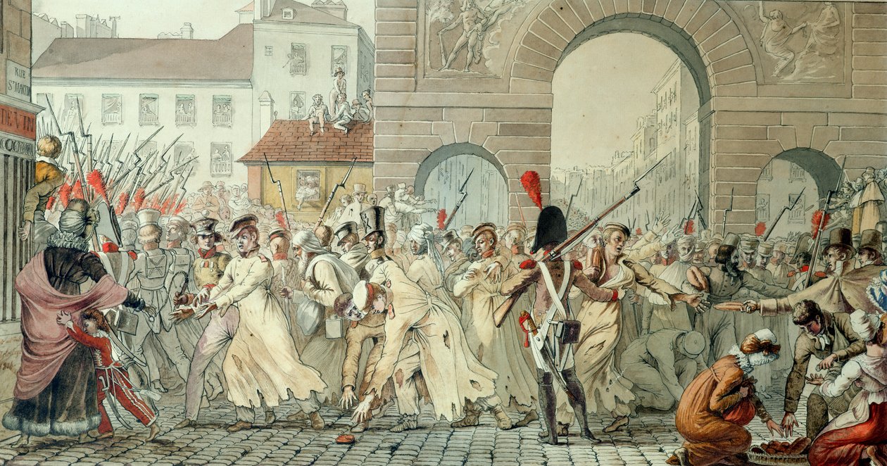 17 फरवरी 1814 को मोंटेमिरिल की लड़ाई के बाद बोलेवार्ड सेंट-मार्टिन पर रूसी कैदियों ने परेड की थी (कागज पर पेन इंक और डब्ल्यूसी) द्वारा एटिने जीन डेलेक्ज़ुए