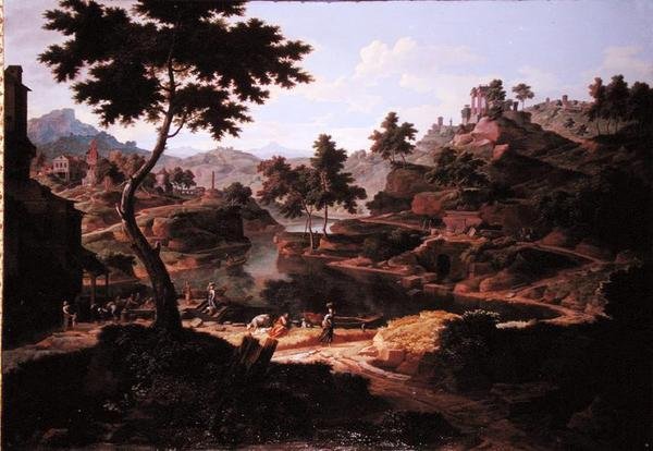 आकृतियों और खंडहरों के साथ शास्त्रीय परिदृश्य (कैनवास पर तेल) द्वारा एटिएन एलेग्रेन