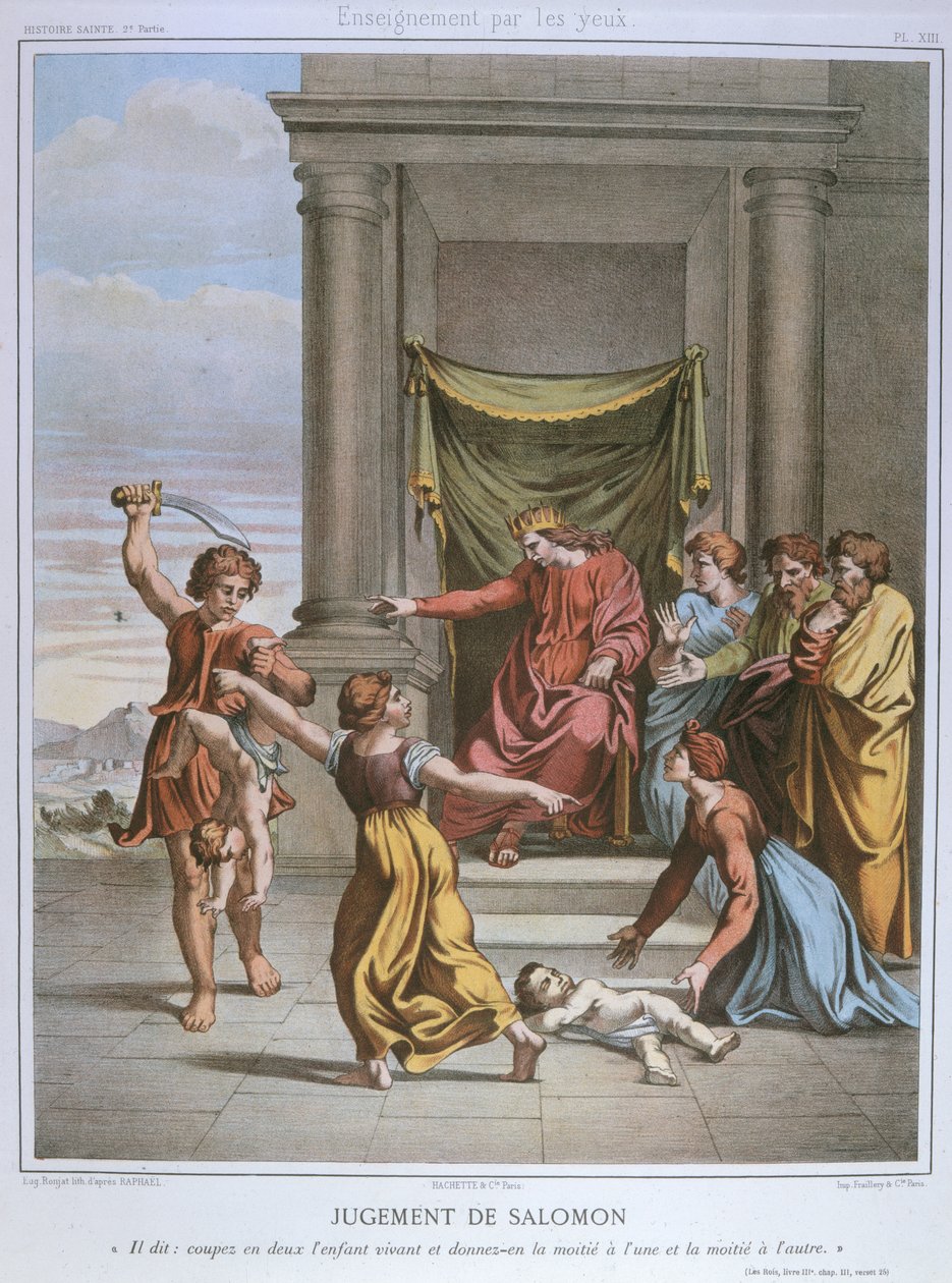 सुलैमान का फैसला, एक catechism से चित्रण, c.1860 द्वारा एटिने एंटोनी यूजीन रोनजत