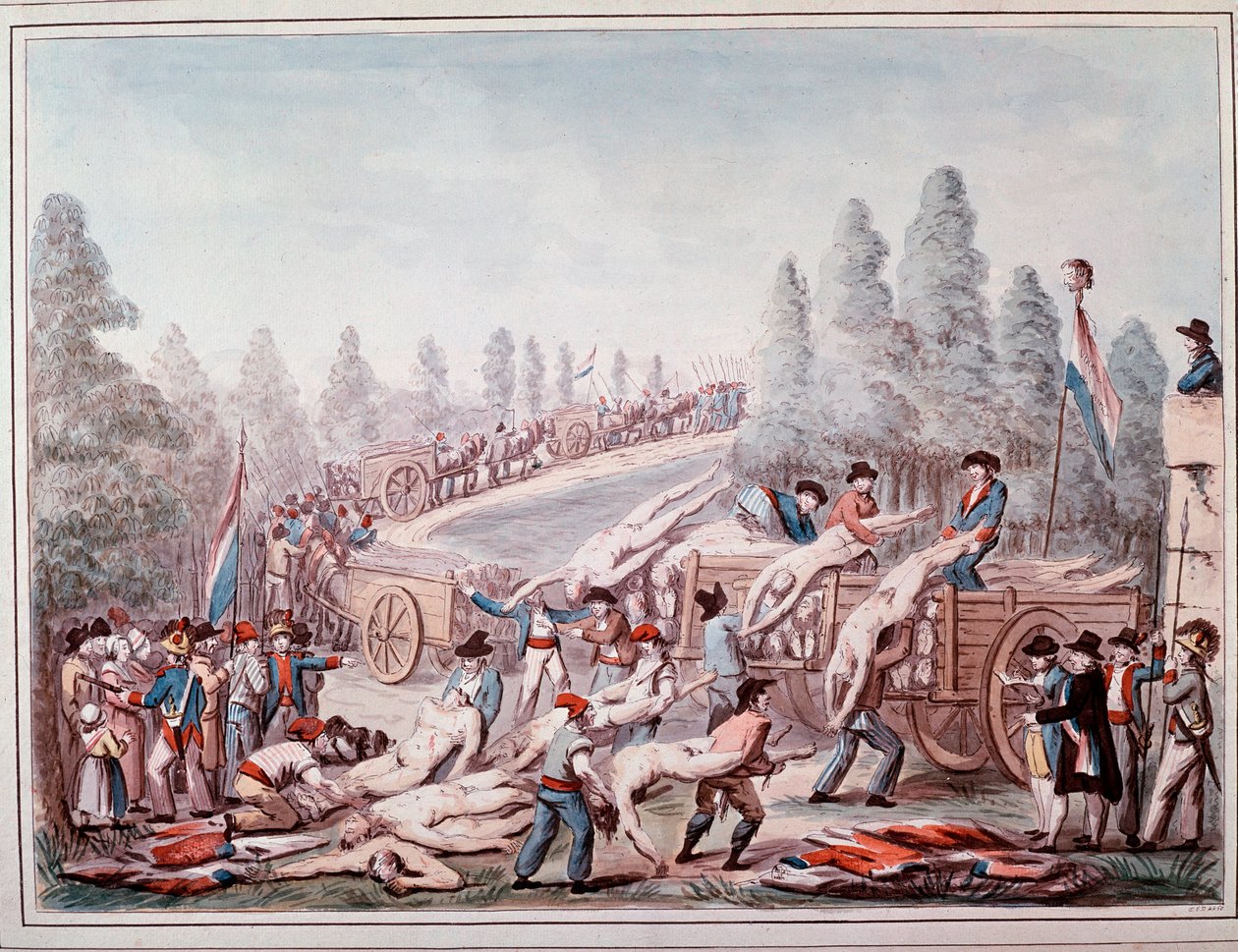 क्रांति के दौरान लाशों का परिवहन (वाटरकलर, लगभग 1790) द्वारा एटिने बेरीकोर्ट