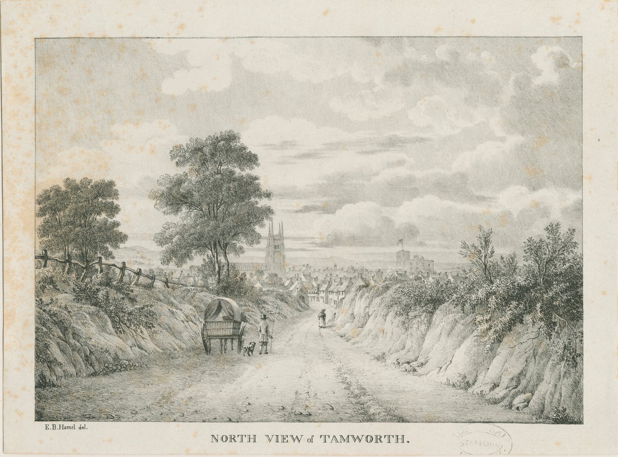 टैमवर्थ - उत्तर से दूर का दृश्य: लिथोग्राफ, एनडी [1796-1865] द्वारा एटिने ब्रूनो हमेल