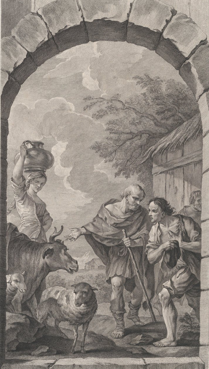 पेरिस में फाउंडलिंग्स का चैपल: एक झोपड़ी के सामने चरवाहों का समूह, 1757। द्वारा एटियेन फ़ेसार्ड