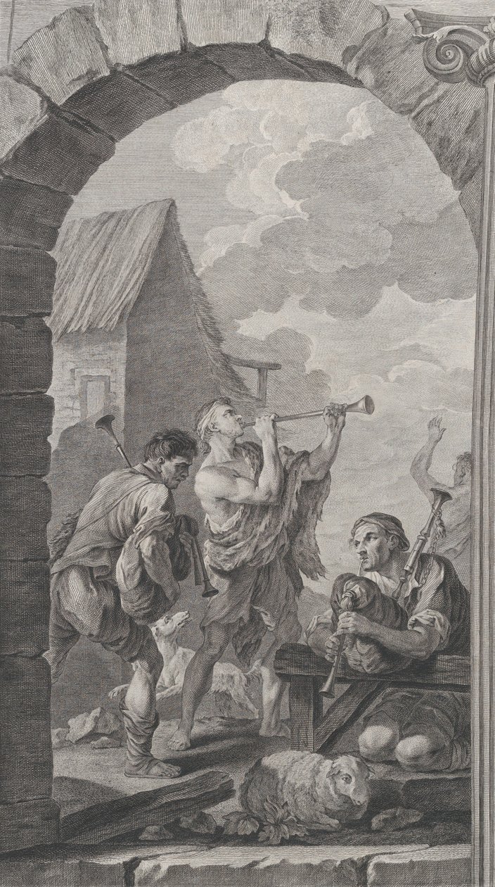 पेरिस में संस्थापकों का चैपल: चरवाहों का समूह: तुरही के खिलाड़ी और मी..., 1754। द्वारा एटियेन फ़ेसार्ड