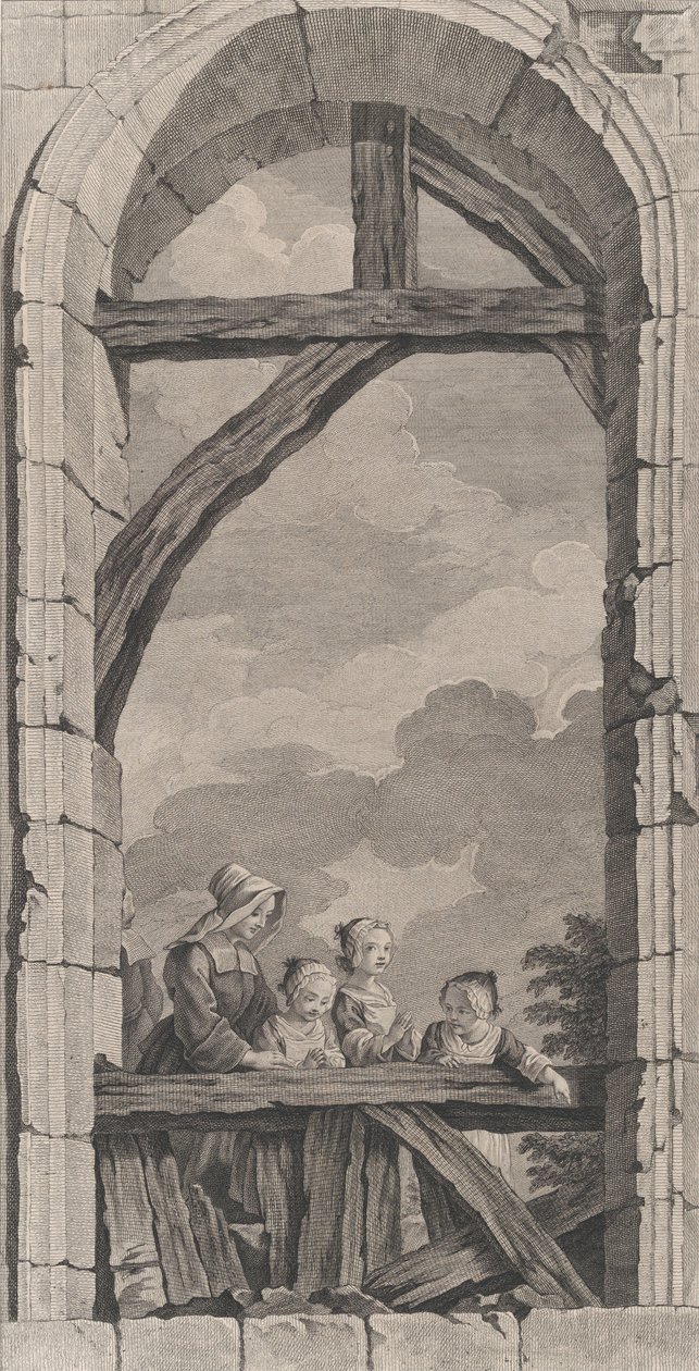 पेरिस में फाउंडलिंग्स का चैपल: क्रेक देख रही नन और छोटी लड़कियां..., 1756। द्वारा एटियेन फ़ेसार्ड