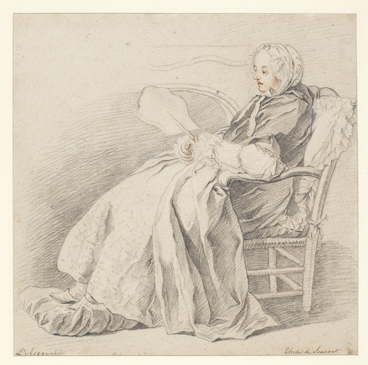 LAccouchée, c.1750 के लिए अध्ययन (कागज पर चाक) द्वारा Éतिने ज्यूरत