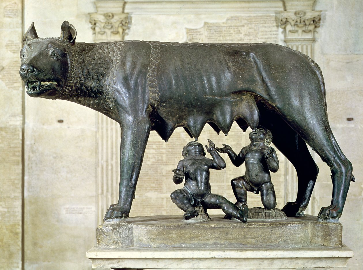 एंटोनियो पोलायोलो (1433-98) c.1484-96 (कांस्य) द्वारा रोमुलस और रेमस के आंकड़ों के साथ कैपिटोलिन शी-वुल्फ द्वारा इट्रस्केन
