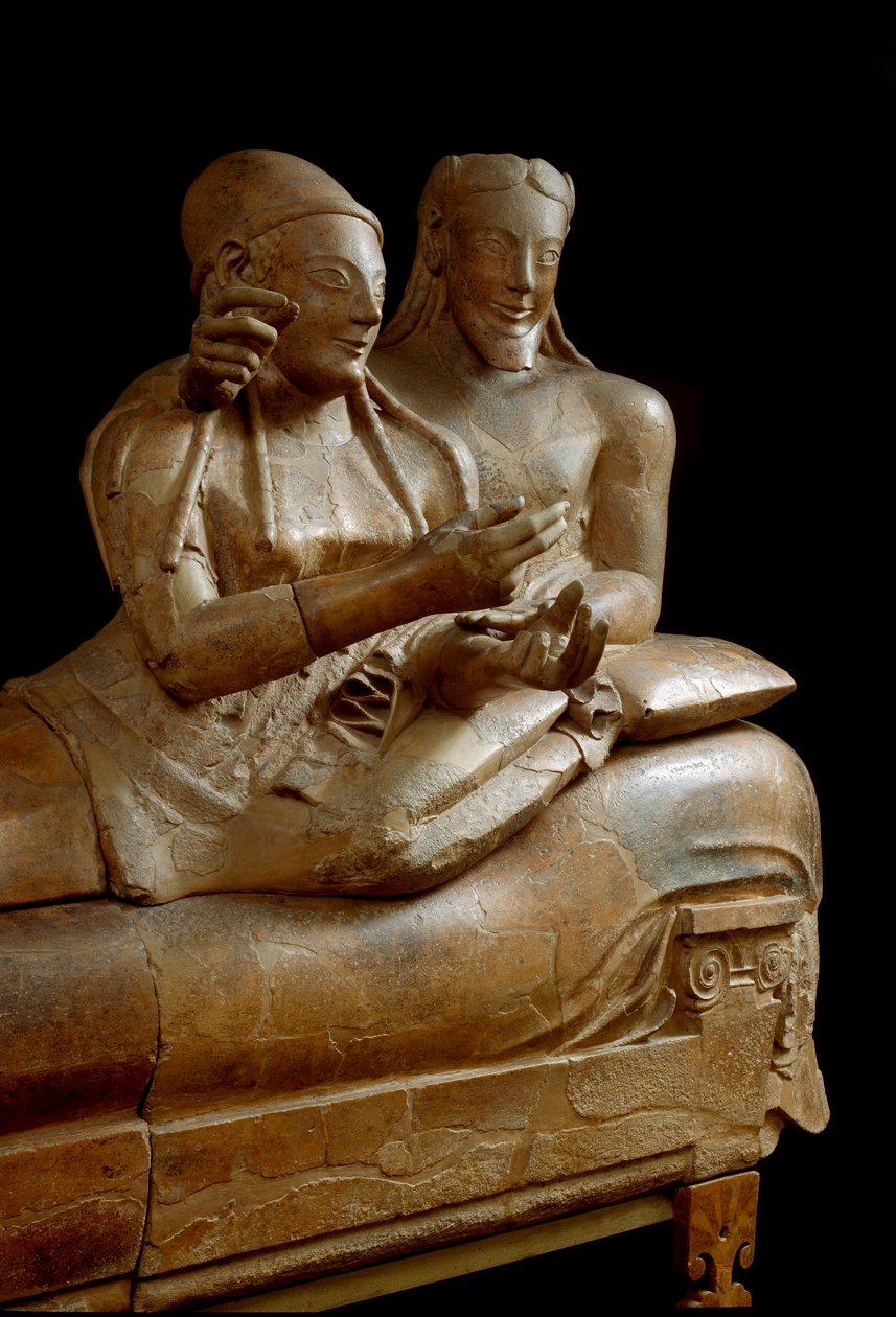 दुल्हनों का सरकोफैगस। Cerveteri से टेराकोटा का नक्काशीदार समूह, छठी शताब्दी ई.पू द्वारा इट्रस्केन