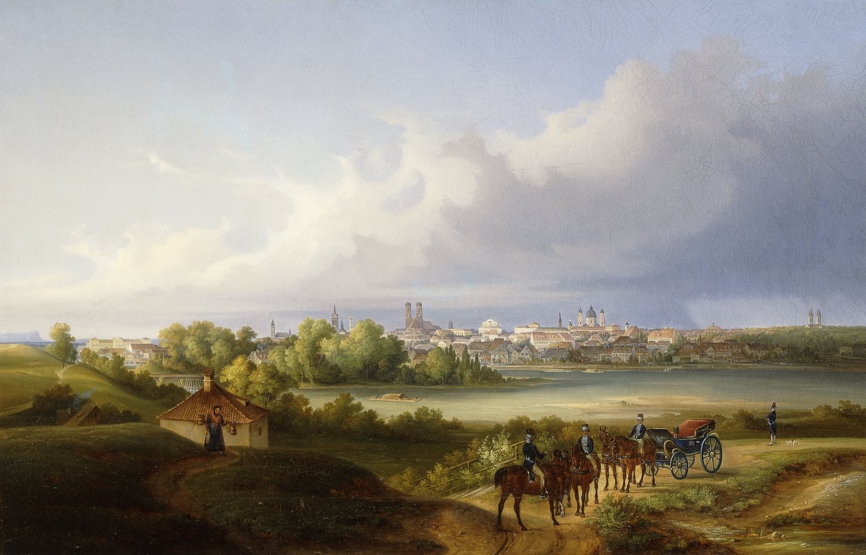 म्यूनिख का एक दृश्य और ईसर नदी, 1838 द्वारा यूजीन एडम