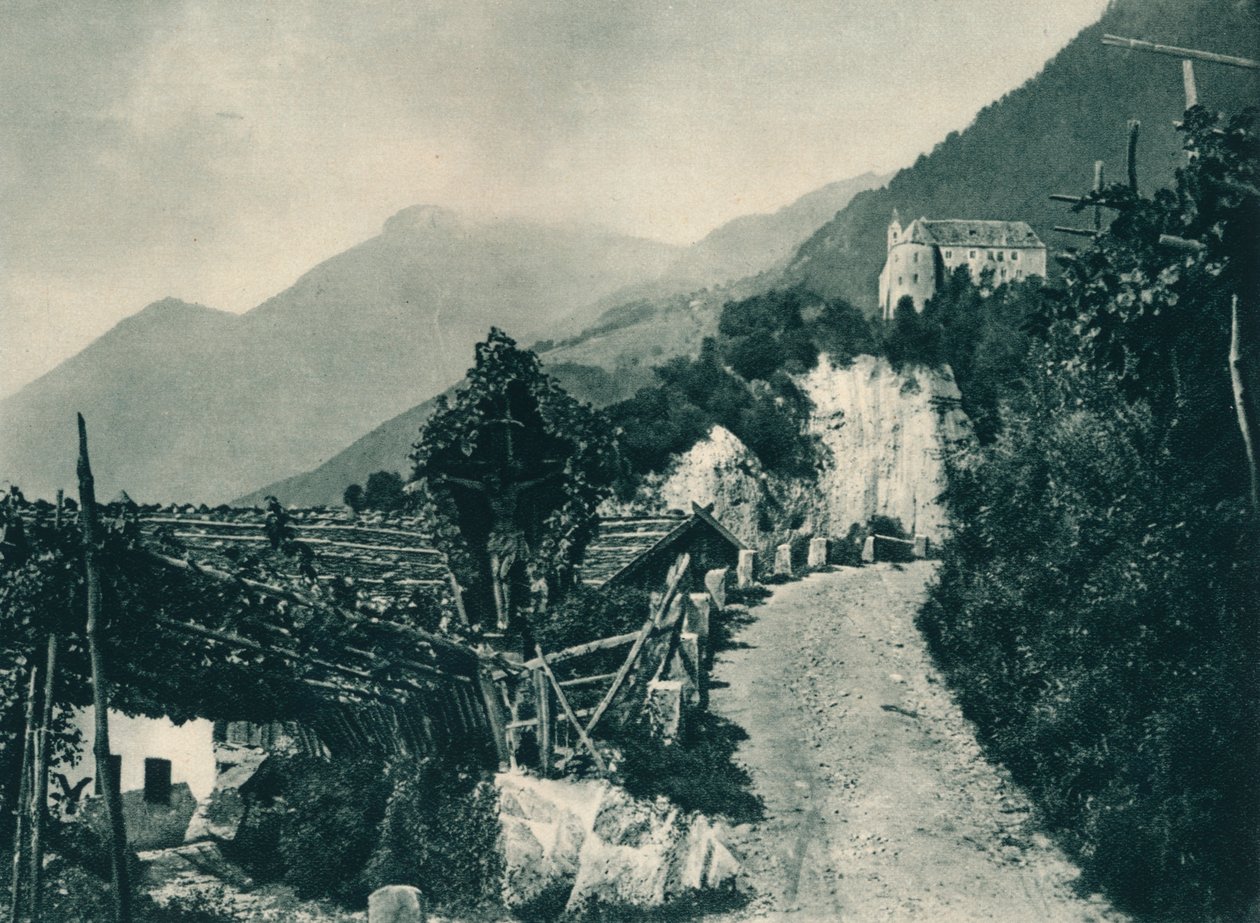 टायरॉल कैसल, मेरानो, दक्षिण टायरॉल, इटली, 1927 के साथ लैंडस्केप द्वारा यूजेन पोपेल