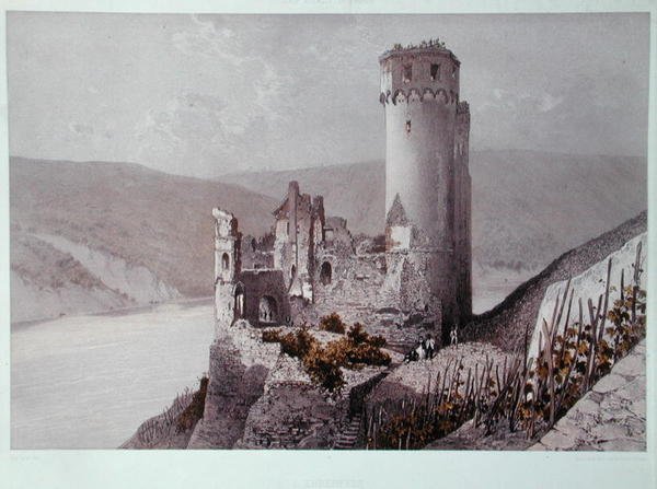 राइन वैली में श्लॉस एहरेनफेल्स, c.1863 (कलर लिथो) द्वारा यूजीन (बाद में) सिसरि