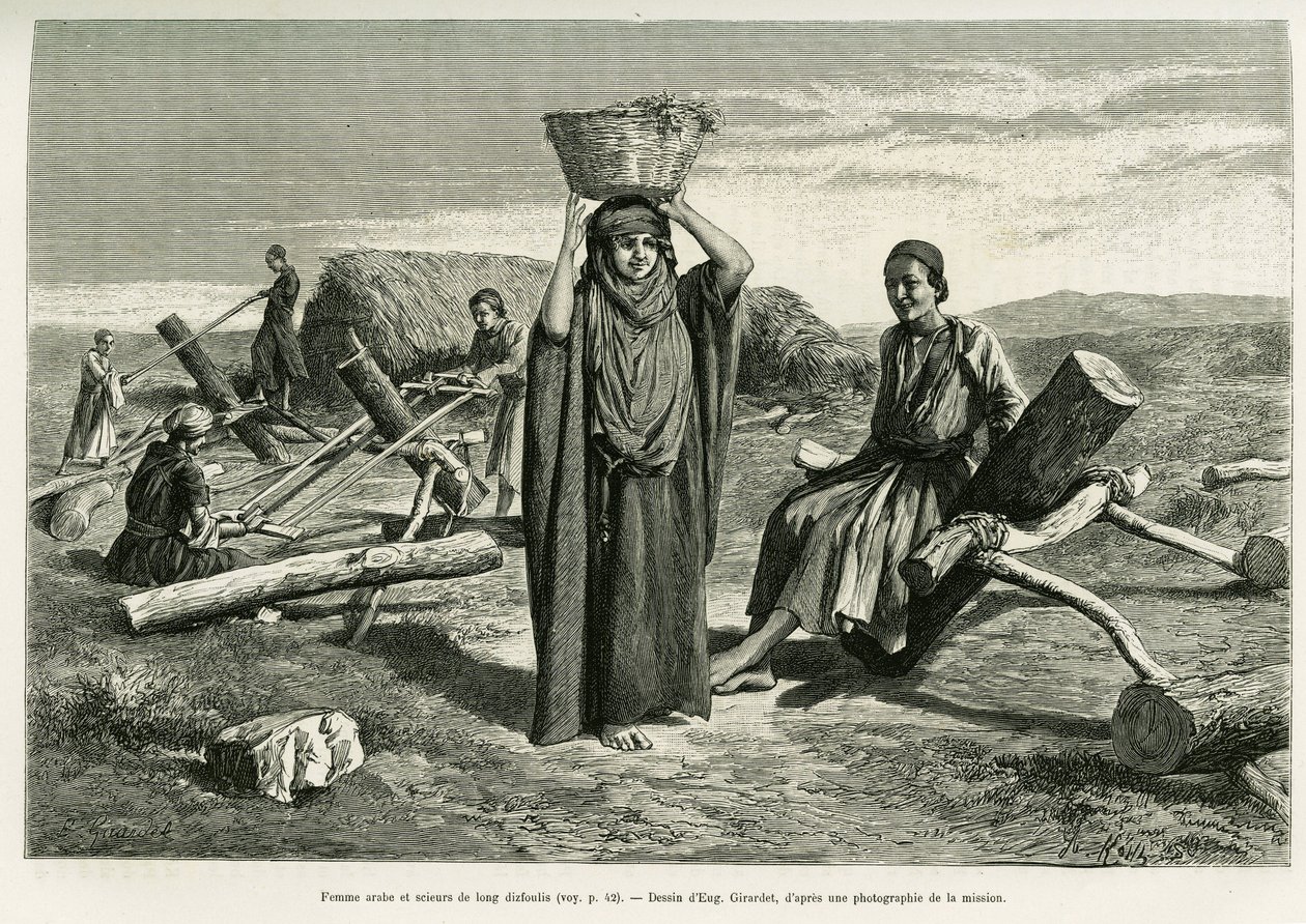 अरब औरत और लंबी दस फाउली की आरी। कहानी ए सुसे को चित्रित करने के लिए यूजीन गिरार्डेट द्वारा उत्कीर्णन द्वारा यूजीन एलेक्सिस गिरार्डेट