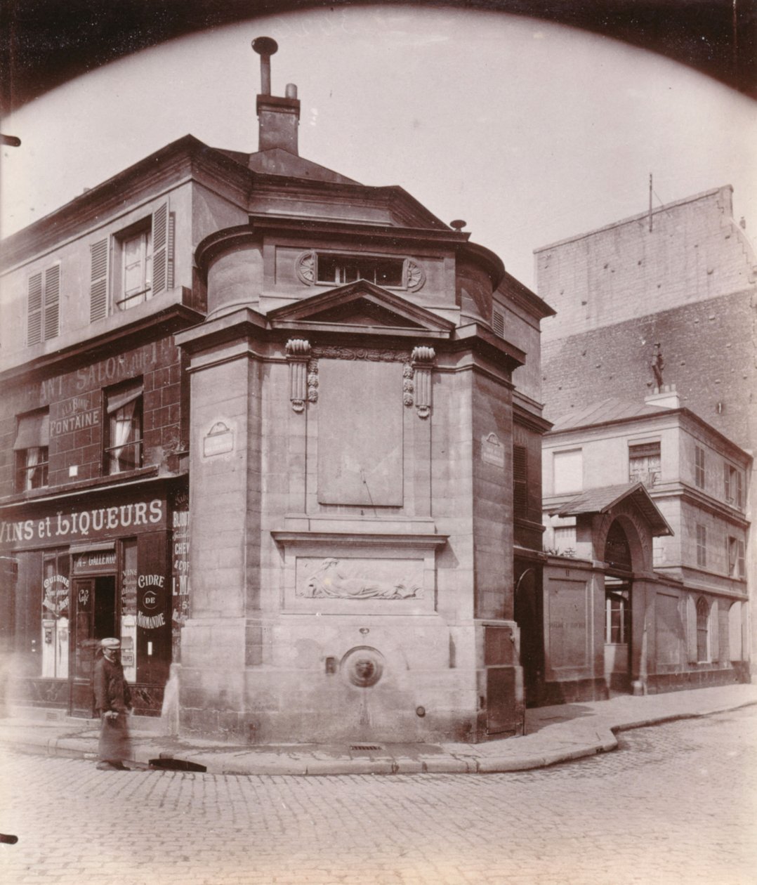 Fontaine des Haudriettes, rue des Archives का कोना और rue des Haudriettes, 3rd arrondissement, पेरिस (b / w फोटो) द्वारा यूजेन एटगेट