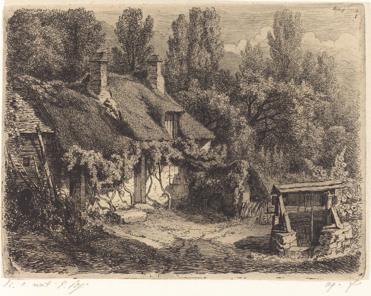 कॉटेज विद वेल, 1849 प्रकाशित। द्वारा यूजीन ब्लेरी