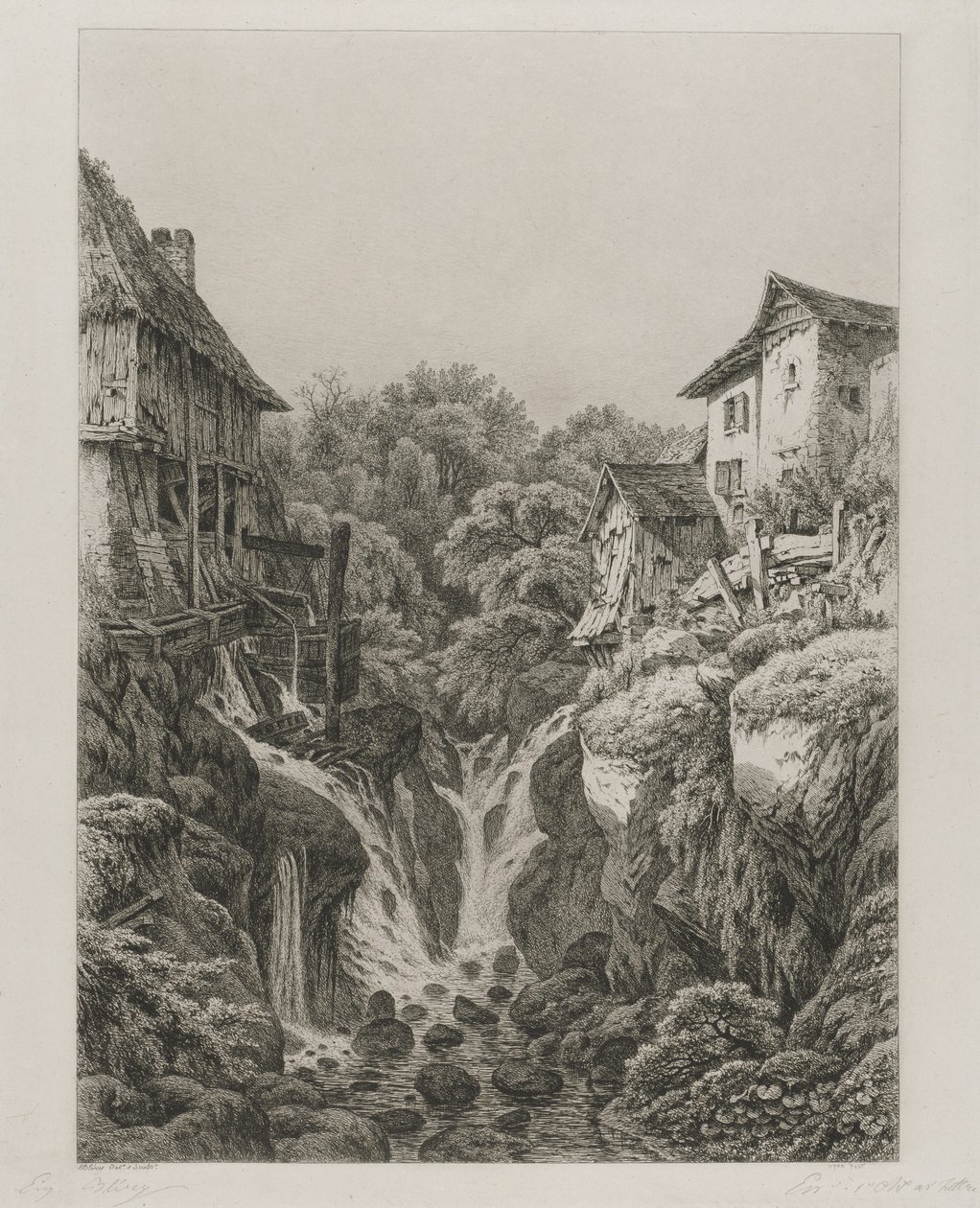 Aix-les-Bains, 1856 के पास चक्की और जलप्रपात। द्वारा यूजीन ब्लेरी