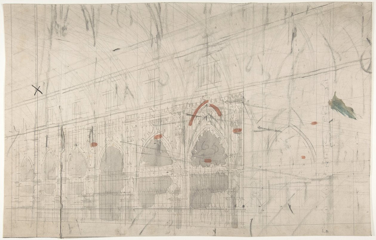 ओपरा, पेरिस में एक स्टेज सेट के लिए डिजाइन: चर्च इंटीरियर, 1830-90। द्वारा यूजीन सिसेरी
