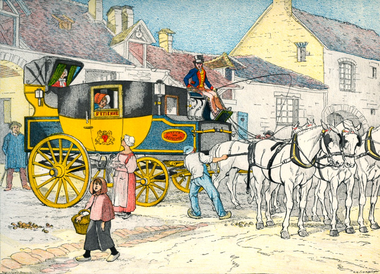 1840 में एक कोच हाउस में मेल कोच द्वारा यूजीन कोर्टबॉइन