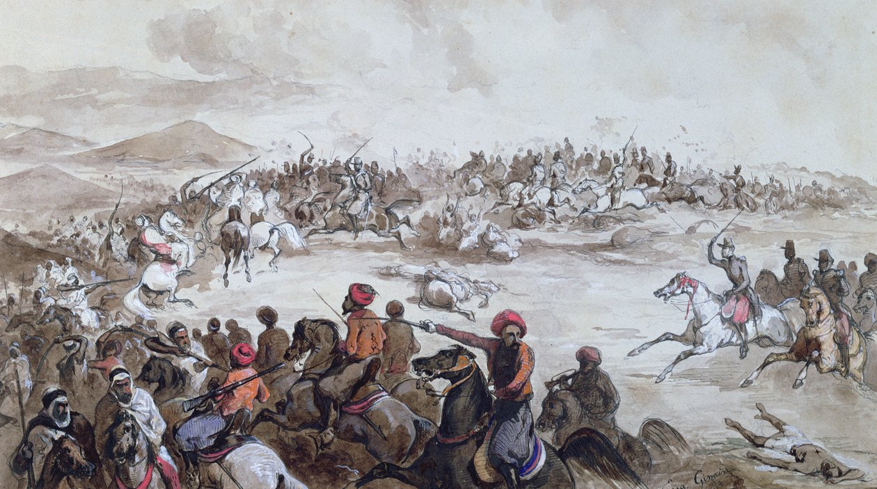 हेनरी डी ओरलेंस (1822-97) ड्यूक ऑफ ऑमले द्वारा अब्द अल-कादर (1808-83) जनजाति पर कब्जा, 16 मई 1843, सी .1843 द्वारा यूजीन गिमैन