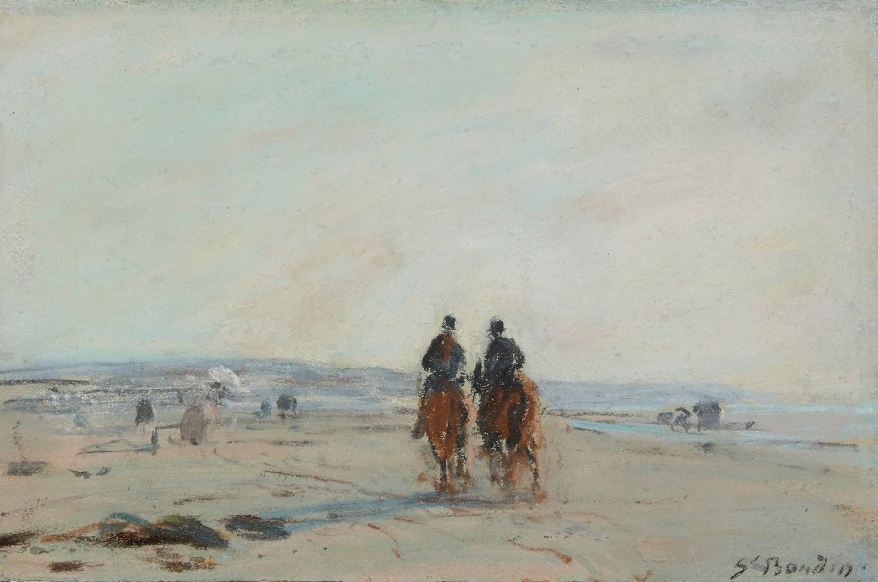 समुद्र तट पर दो घुड़सवार, c.1864-68 (कागज पर पस्टेल पेपर पर रखी गई) द्वारा यूजीन लुई बौडिन
