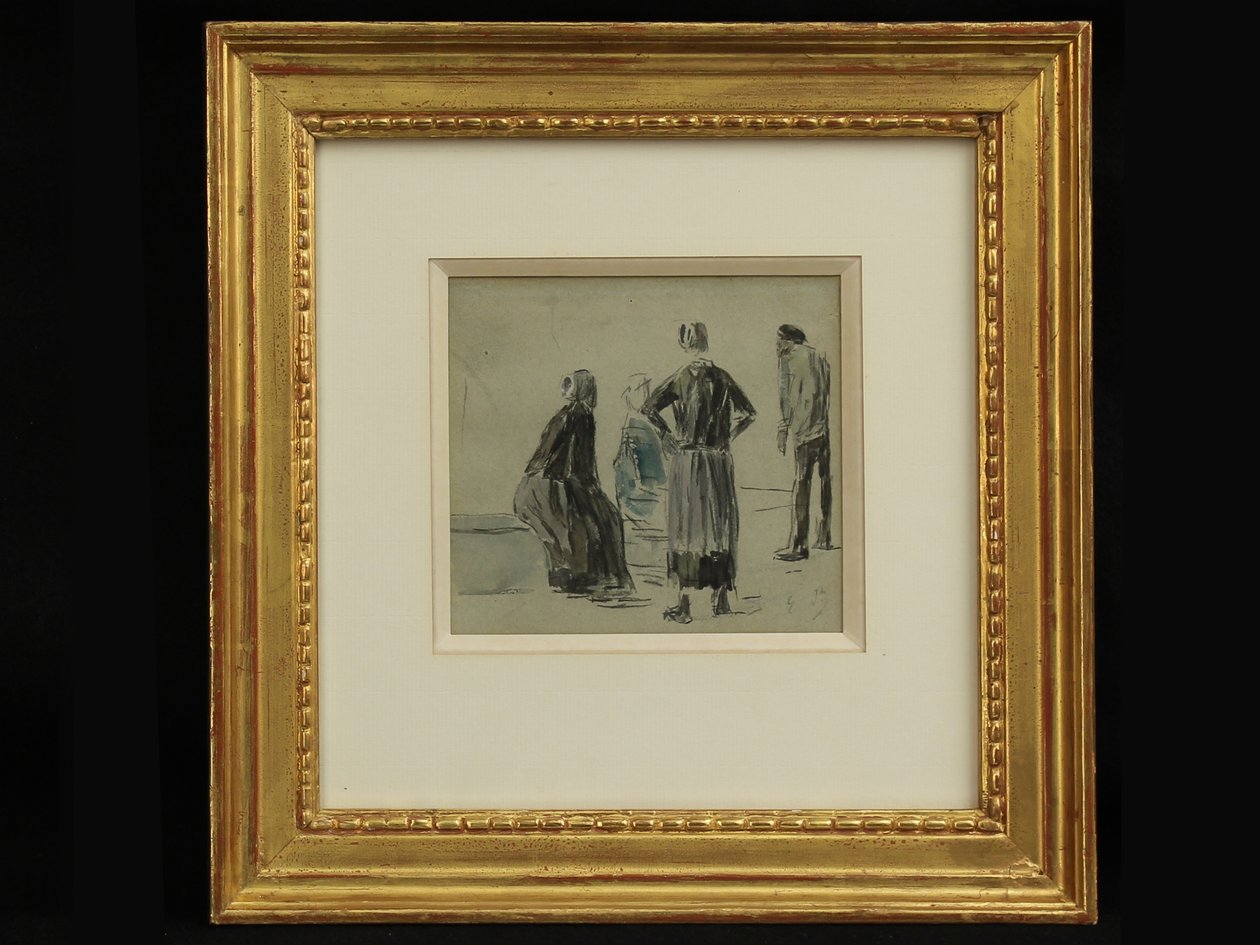 समुद्र तट पर चित्र, c.1860 (कागज पर कॉन्टे और वॉटरकलर) द्वारा यूजीन लुई बौडिन