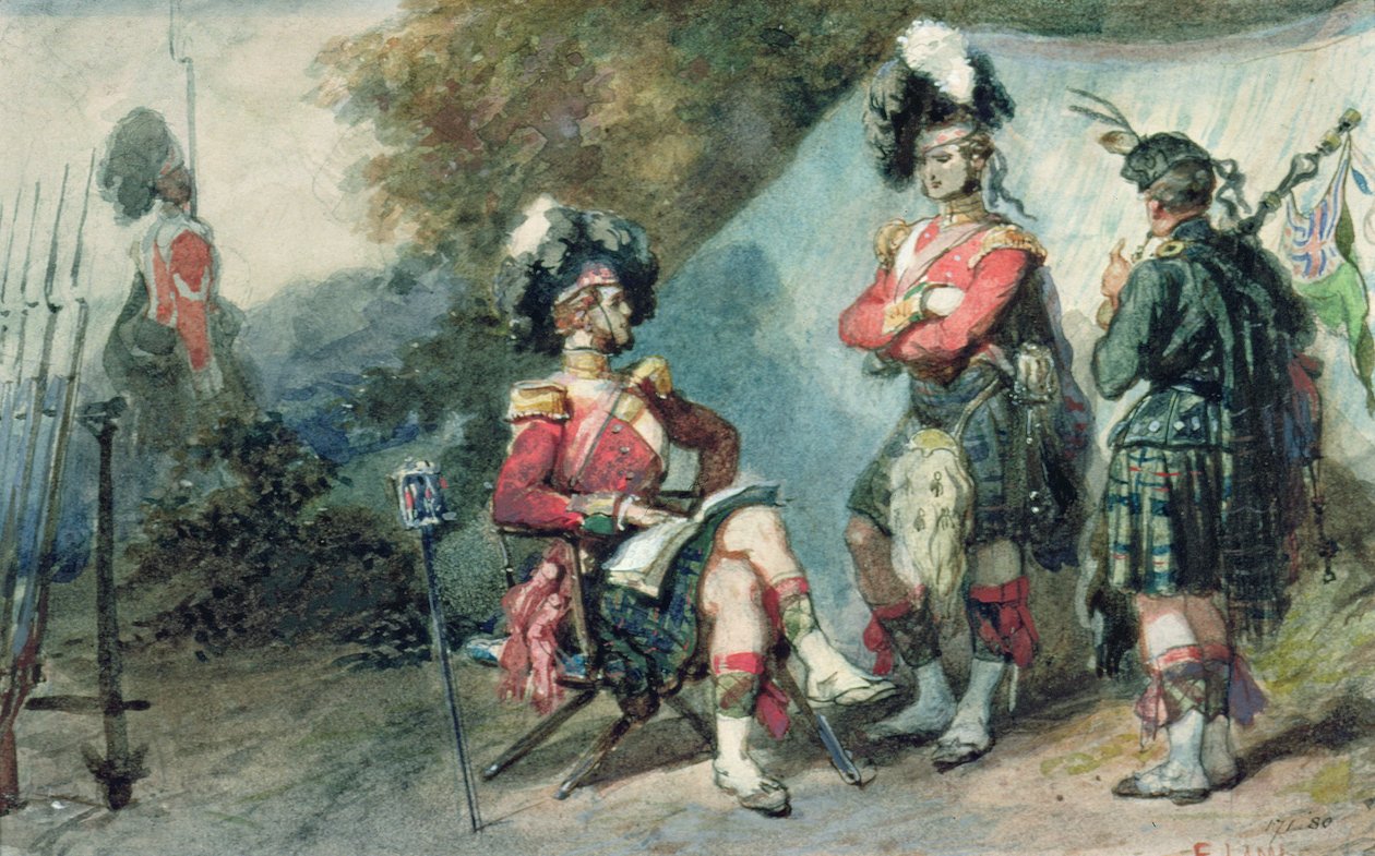 1853 में चौभम कैंप में 79 वें हाईलैंडर्स के अधिकारी द्वारा यूजीन लुई लामिया
