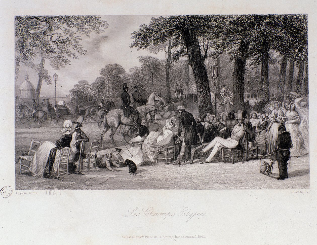 पेरिस में Champs Elysees (Champs-Elysees) पर यात्री और वॉकर। यूजीन लुई लामी द्वारा उत्कीर्णन (1800-1890) 1841 निजी संग्रह द्वारा यूजीन लुई लामिया