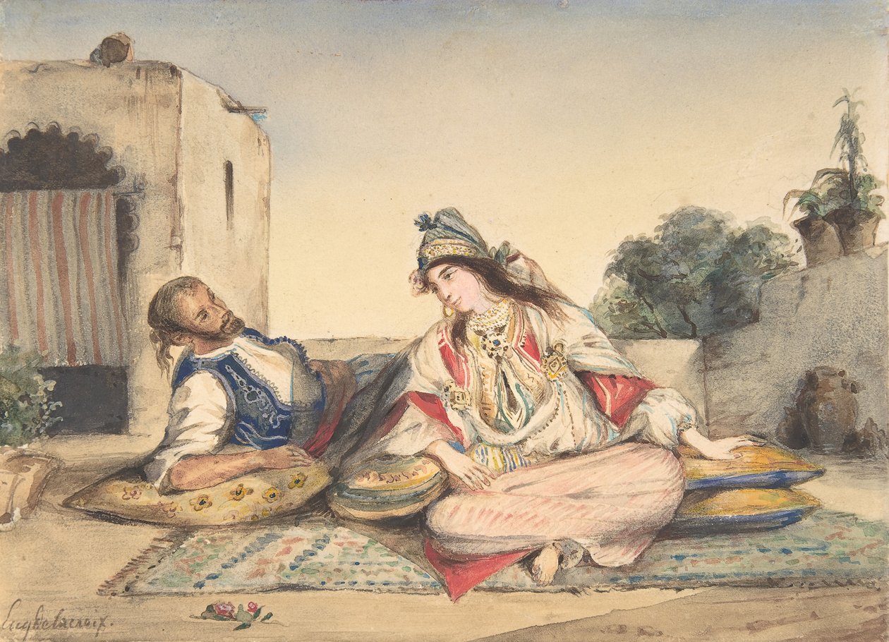 1832 में उनकी छत पर एक मोरक्कन युगल। द्वारा यूजीन डेलाक्रोइक्स