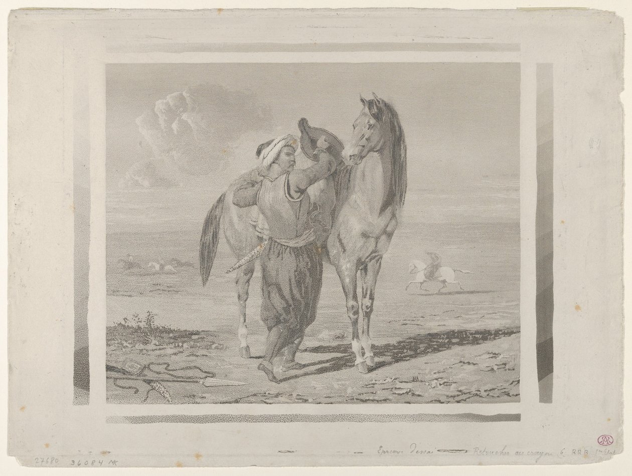 ए तुर्क सैडलिंग हिज हॉर्स, 1824., 1824। द्वारा यूजीन डेलाक्रोइक्स