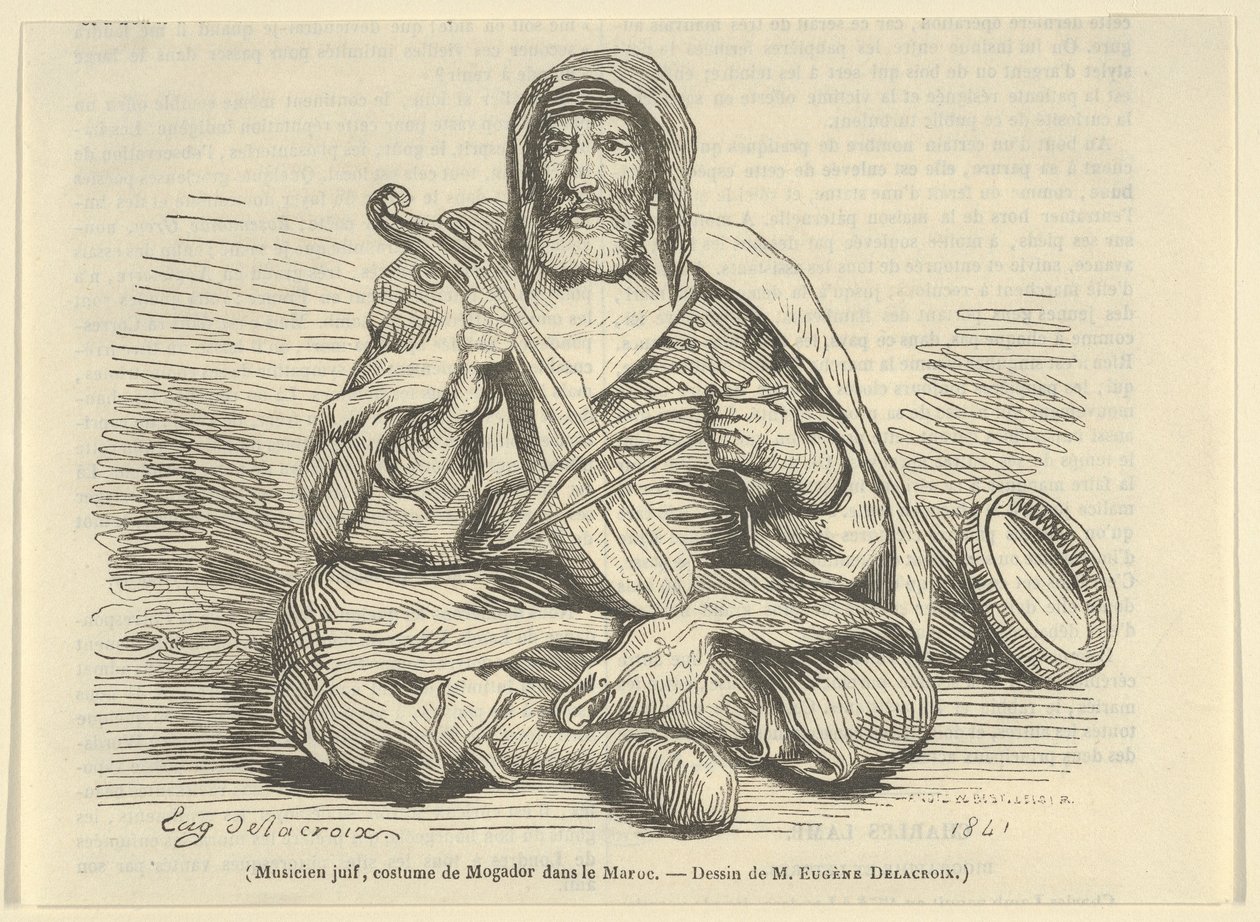 मोगाडोर कॉस्टयूम, मोरक्को, 1842, 1842 में यहूदी संगीतकार। द्वारा यूजीन डेलाक्रोइक्स