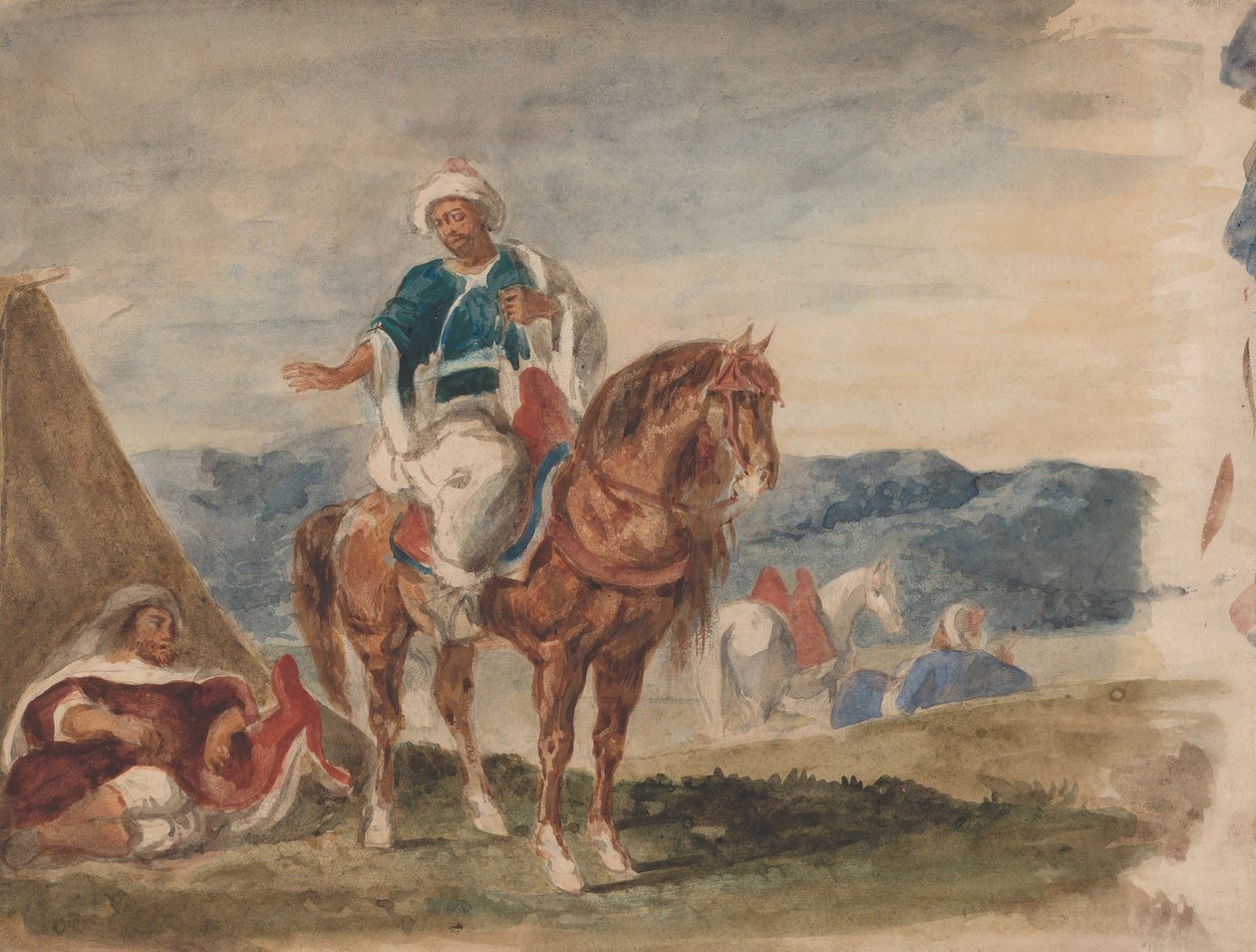 एक शिविर में तीन अरब घुड़सवार, 1832-37। द्वारा यूजीन डेलाक्रोइक्स
