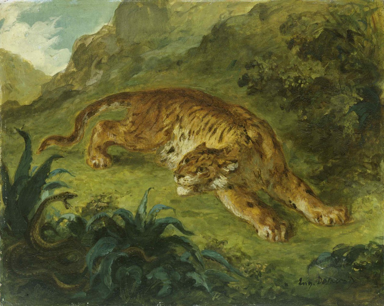 टाइगर एंड स्नेक, 1854-1858। द्वारा यूजीन डेलाक्रोइक्स