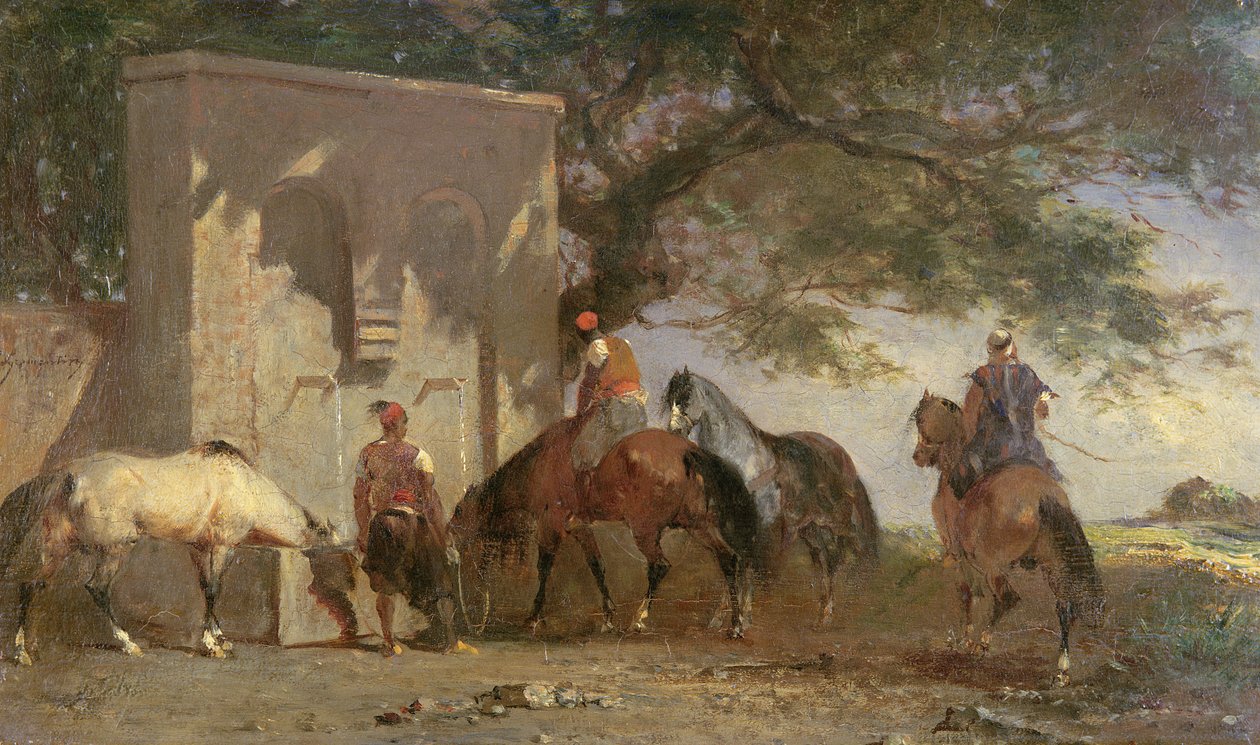 अरब अपने घोड़ों को पानी पिलाते हैं, c.1865-75 द्वारा यूजीन फ्रॉमेंटिन